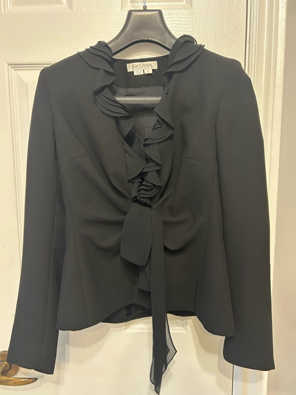 Kay Unger Black Ruffle Tie-Front Blazer